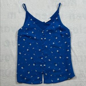 Sophie Rue Leisha Royal Blue Floral Button Front Cami Tank Top Size XS